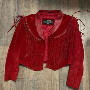 Fringe Suede Leather Jacket - Red
